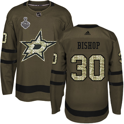 Men Adidas Dallas Stars #30 Ben Bishop Green Salute to Service 2020 Stanley Cup Final Stitched NHL Jersey
